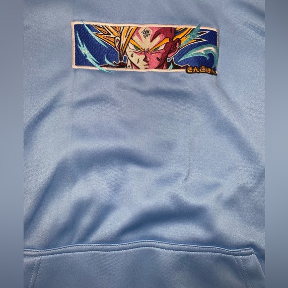 Dragon Ball Z DBZ Gohan Goku Savior Shop Embroidered Blue Hoodie Sweater Small - Picture 3 of 10